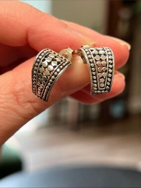 Vintage Artisan Boho Sterling Silver 925 Dot Textured Earrings